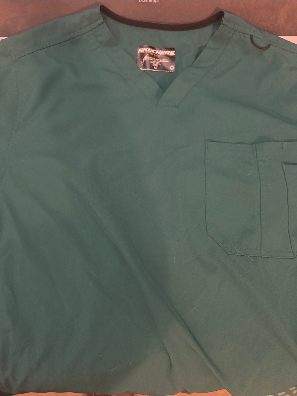 Skechers Men's Dark Green V-Neck Scrub Top with Chest Pocket size m
